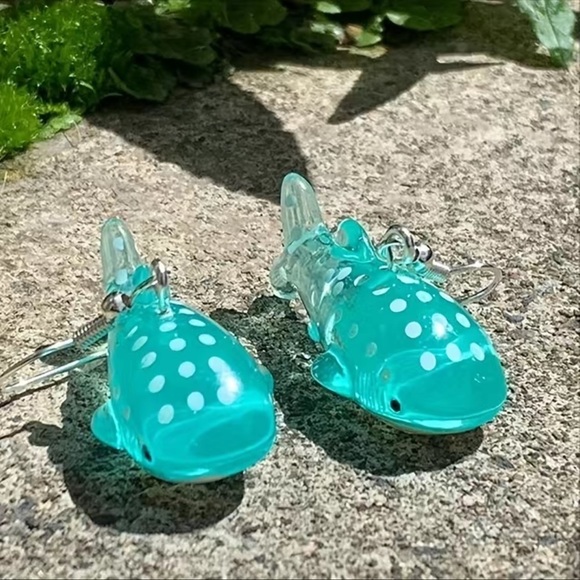 Adorable Blue Whale Shark Resin Dangle Earrings| Perfect Ocean-Inspired Gift - Picture 3 of 6